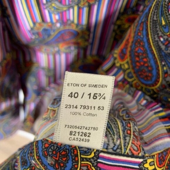 Eton Contemporary Colorful Striped Paisley Dress Shirt Rare Size 15 3/4  40 - Picture 4 of 6